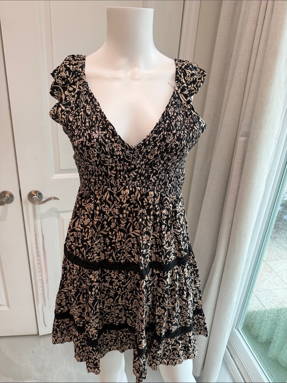 Angie Black Floral V-Neck Ruffle Sundress